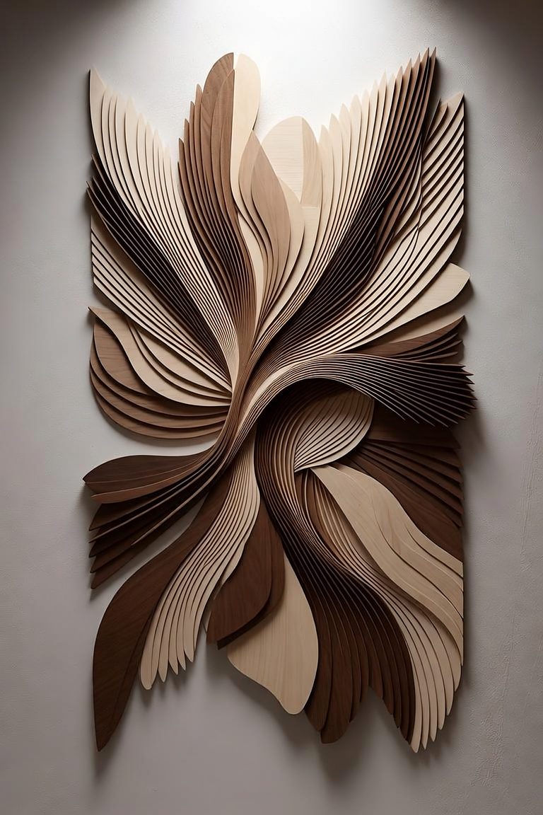 Design rendering of Unfurling: layered veneers in petal-like movement